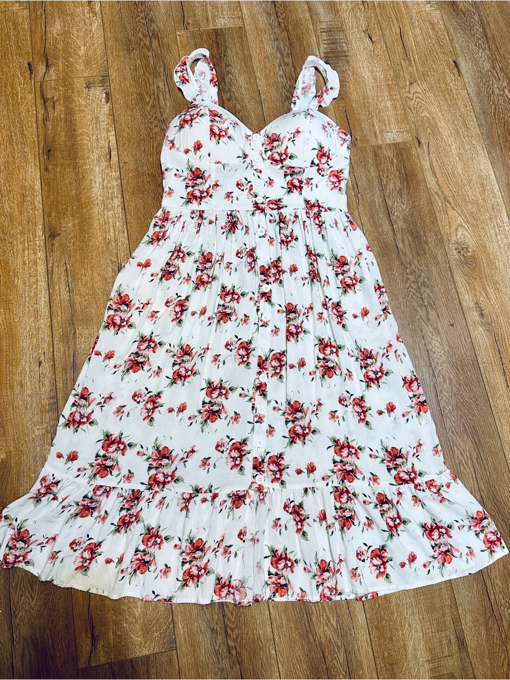 BOG Collective Floral Smocked Midi Dress -XL- Button-Front- ruffled hem - Picture 8 of 10